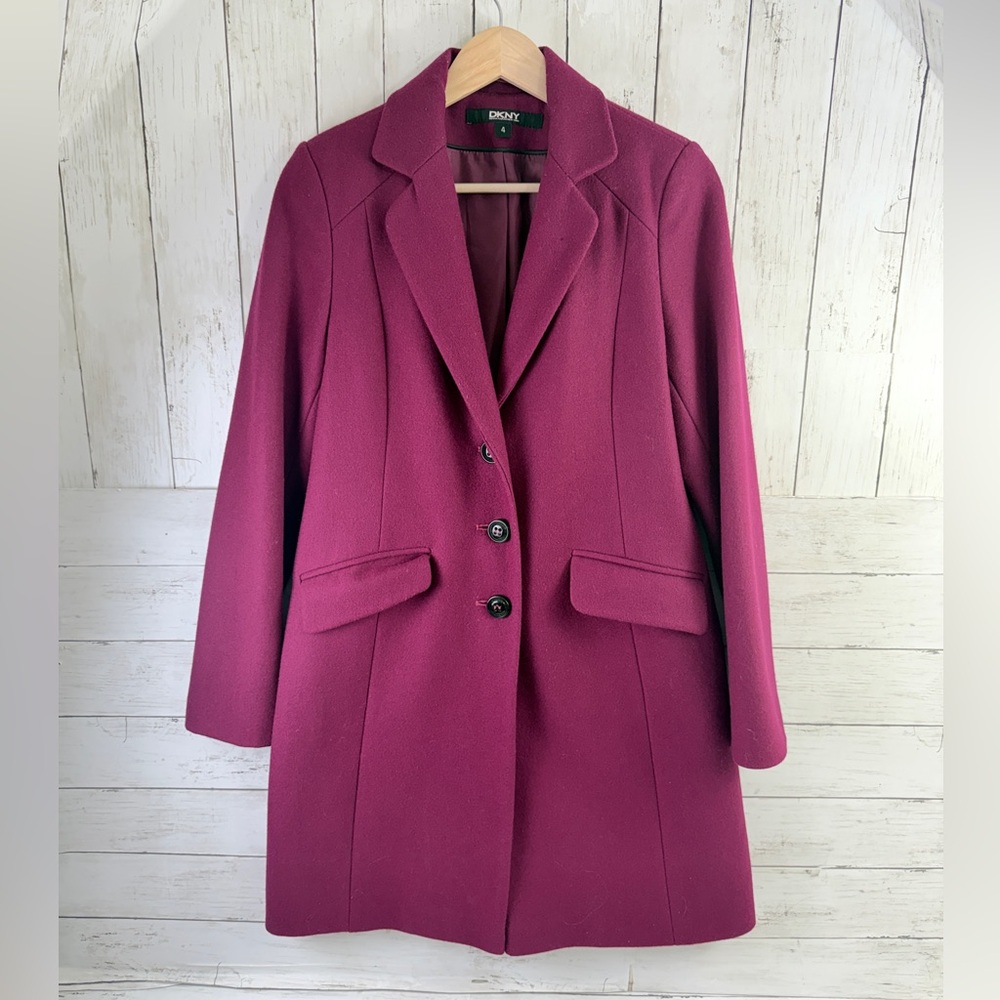 Y2K DKNY Wool Single Breast Pea Coat Women Size 4 Winter Front Pockets Lined